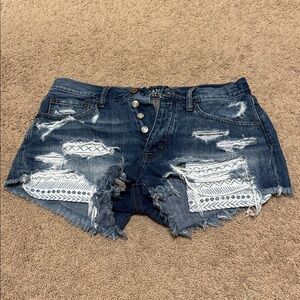 Distressed Denim Shorts with Button Fly